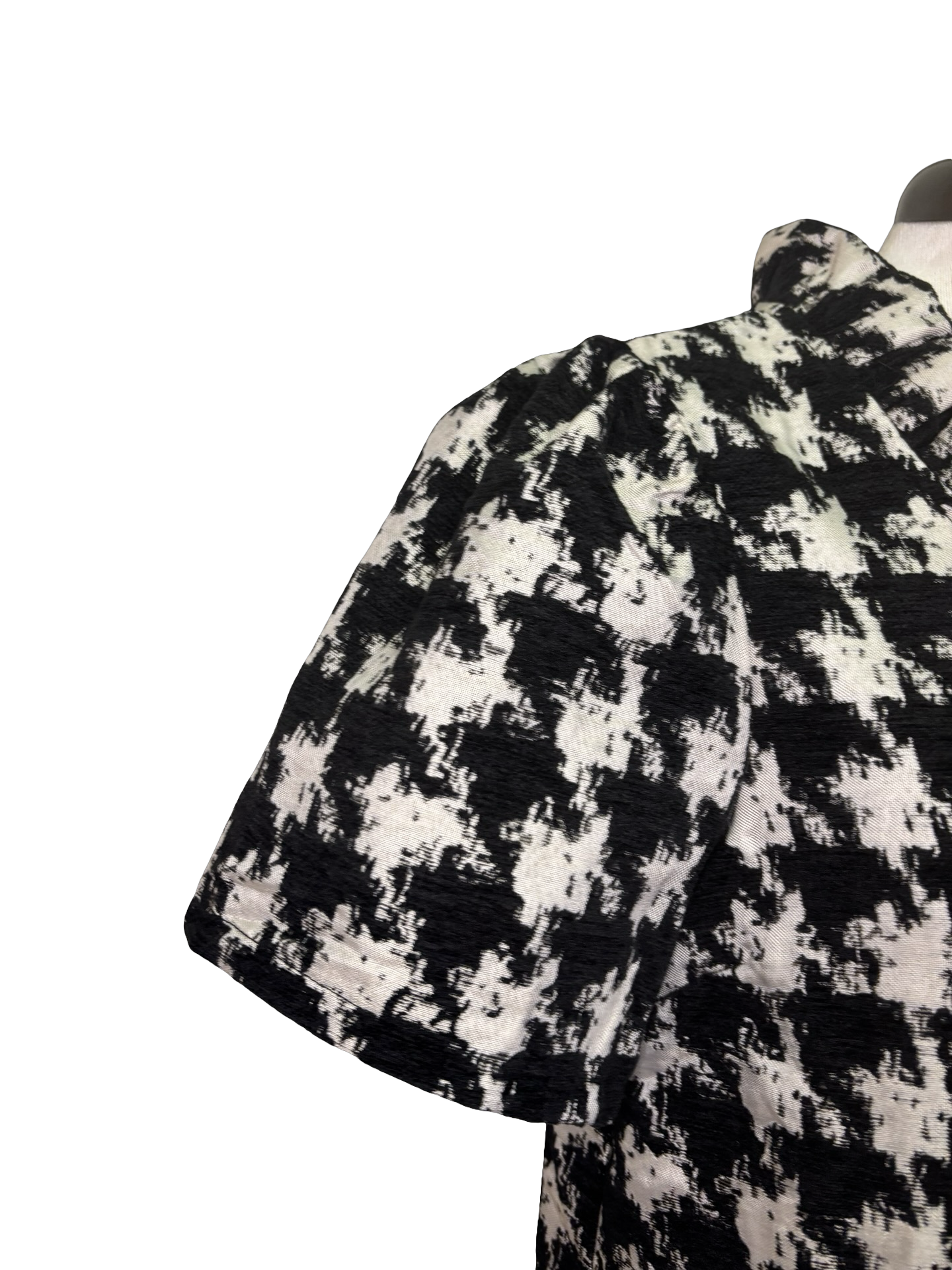 Houndstooth Ruffle V Neck Shift Dress