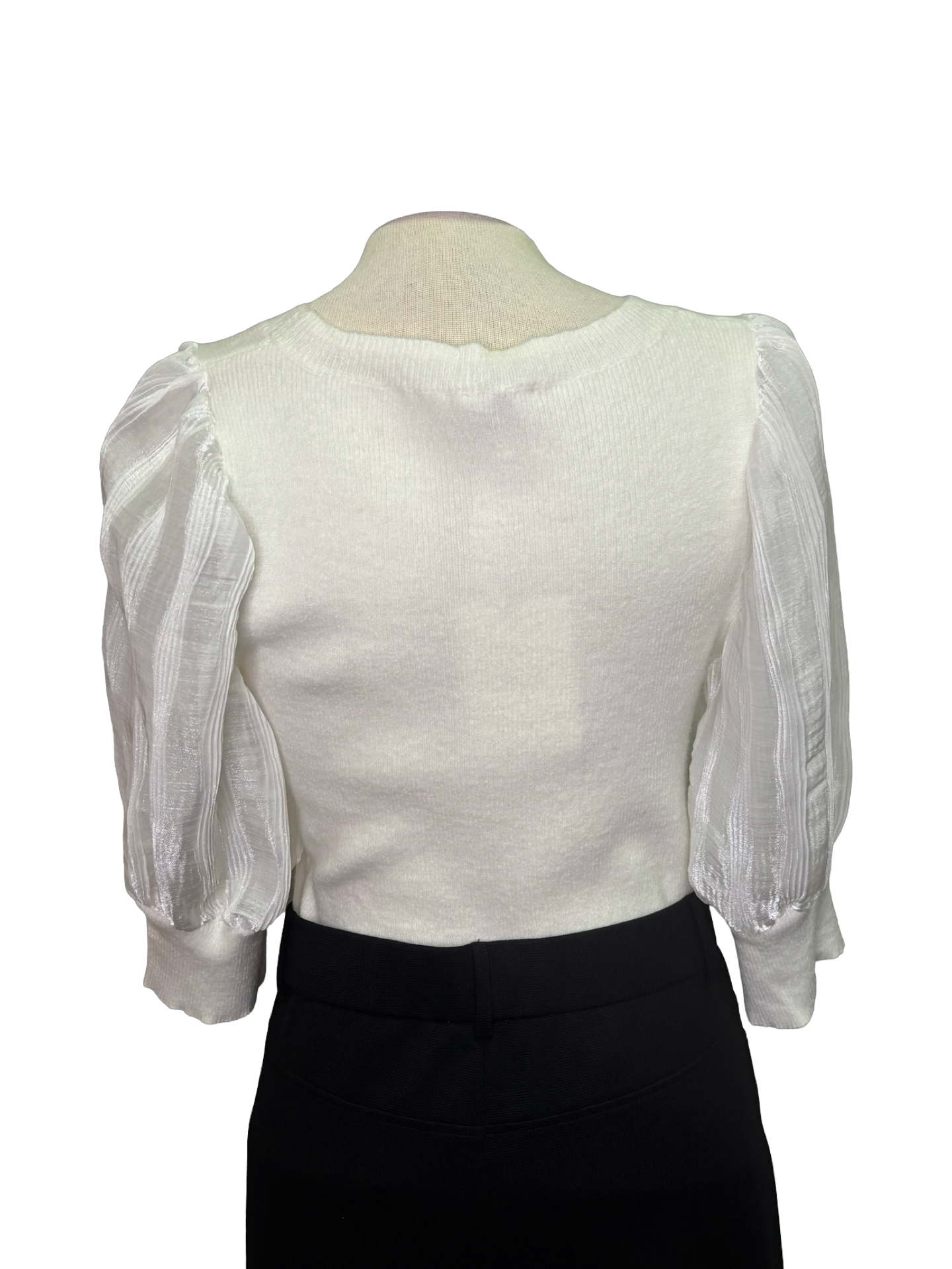 Pleated Puff Sleeve Knit Top Ivory