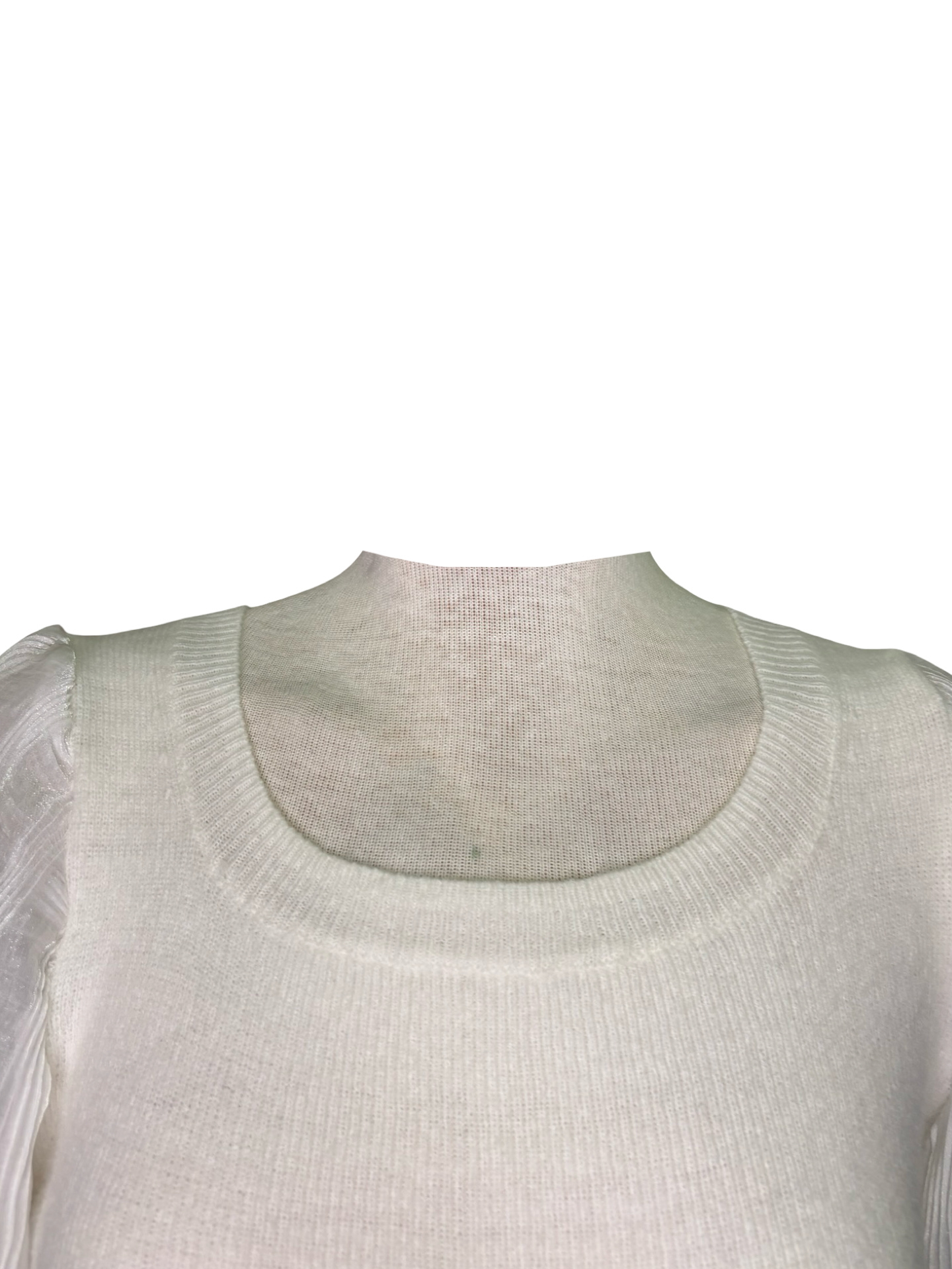 Pleated Puff Sleeve Knit Top Ivory