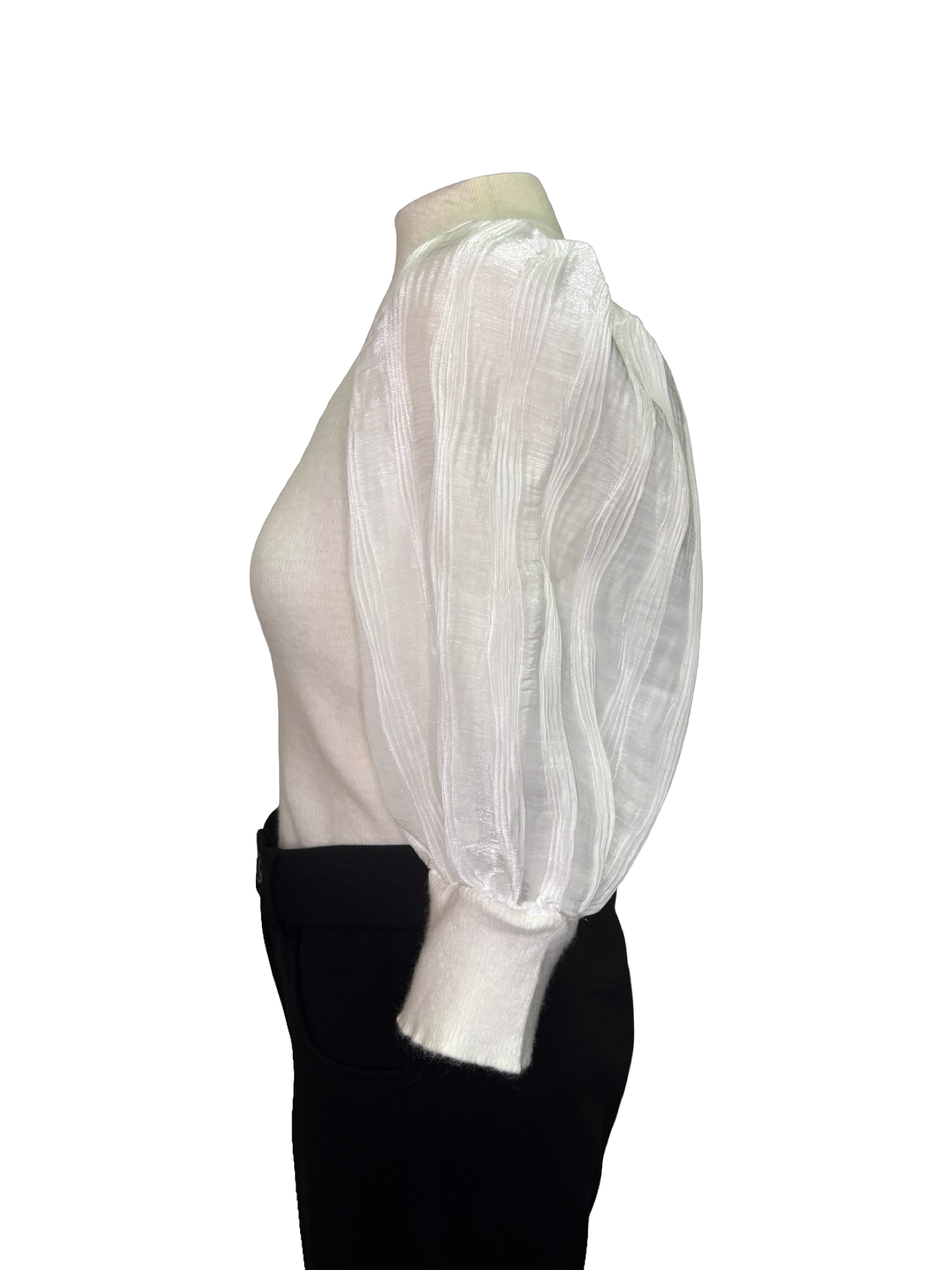 Pleated Puff Sleeve Knit Top Ivory