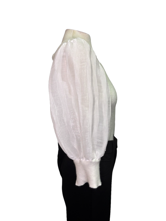 Pleated Puff Sleeve Knit Top Ivory