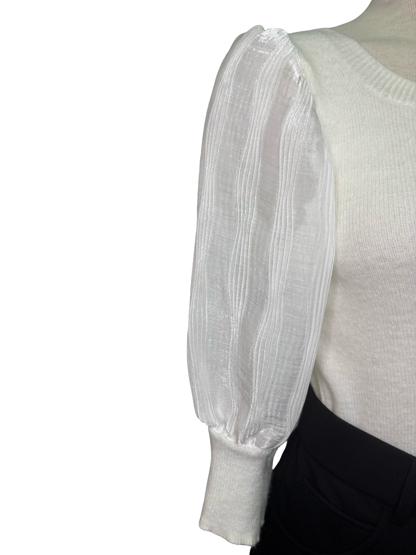 Pleated Puff Sleeve Knit Top Ivory