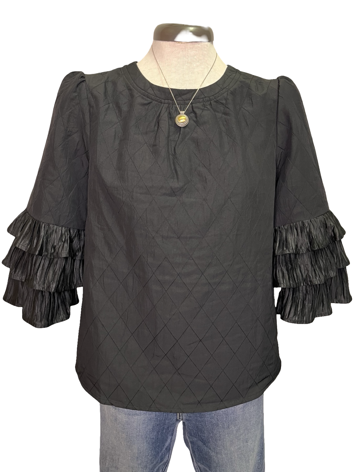 Three Layer Pleated Top Black