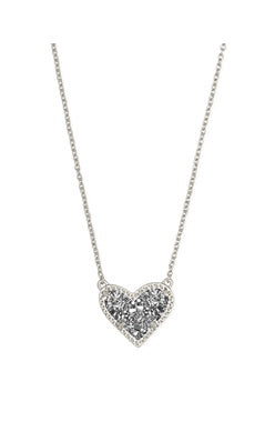 Ari Heart Short Pendant Necklace Silver Platinum Drusy