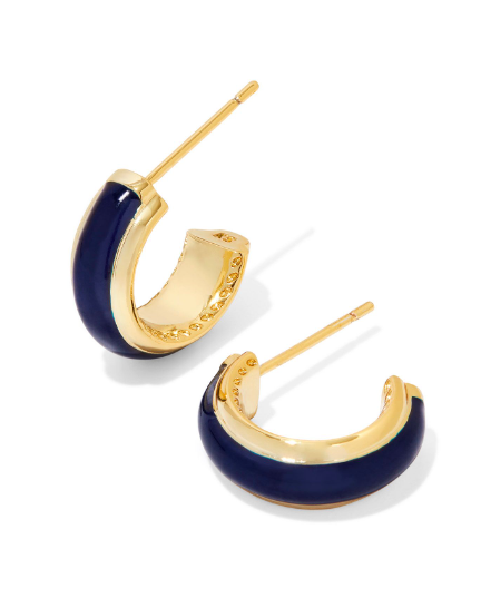 Ainsley Huggie Earrings Gold Navy Enamel