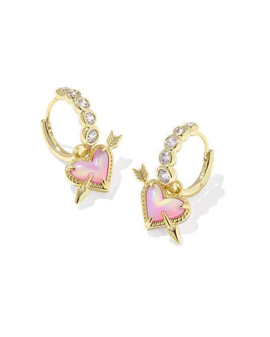 Ari Heart Arrow Huggie Earrings Pink Opalescent Resin