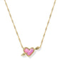 Ari Heart Arrow Short Pendant Necklace Gold Pink Opalescent Resin