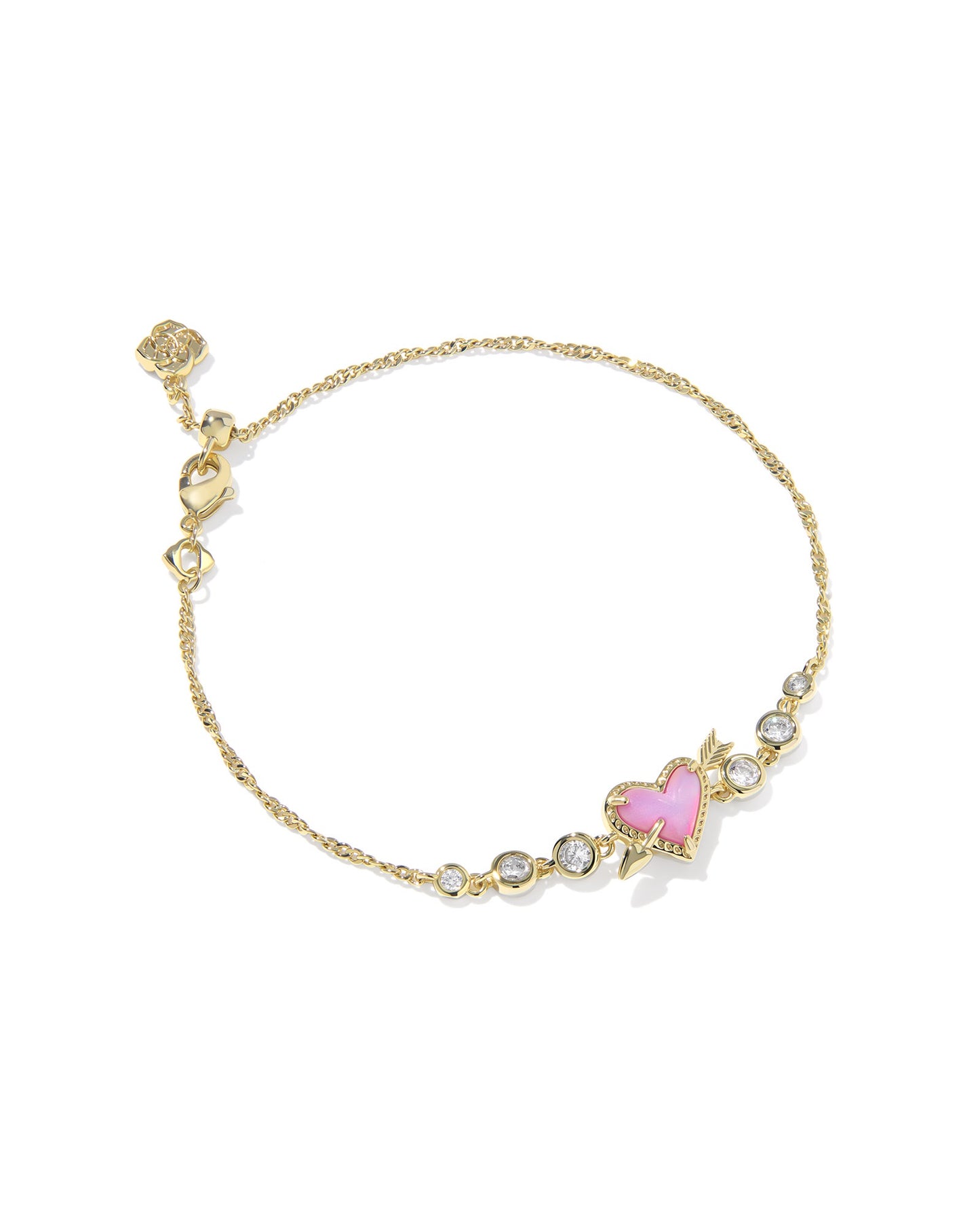 Ari Heart Arrow Tennis Bracelet Gold Pink Opalescent Resin