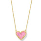 Ari Heart Short Pendant Necklace Gold Pink Iri Glitter Glass