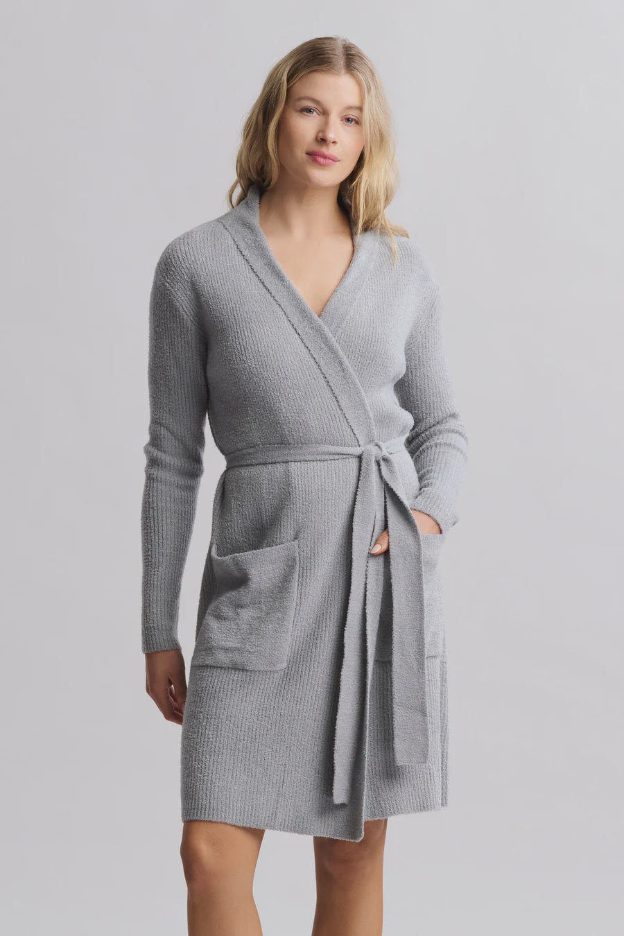 Cozy Chic Ultra Lite Contrast Scallop Ribbed Robe Moonbeam