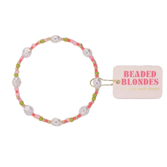 BB Watermelon Sprinkle Pearl Bracelet Gold Extended