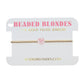 Gold beaded bracelet on a 'Beaded Blondes' branded card 