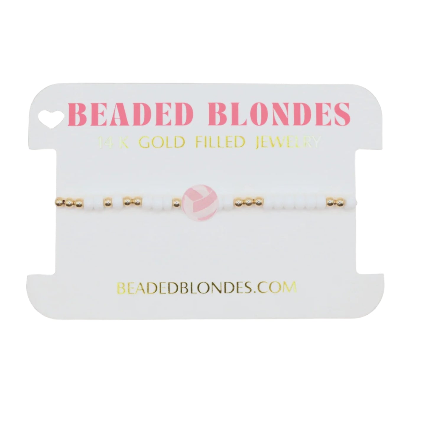 Beaded Blondes jewelry display card with gold and pink jewelry 