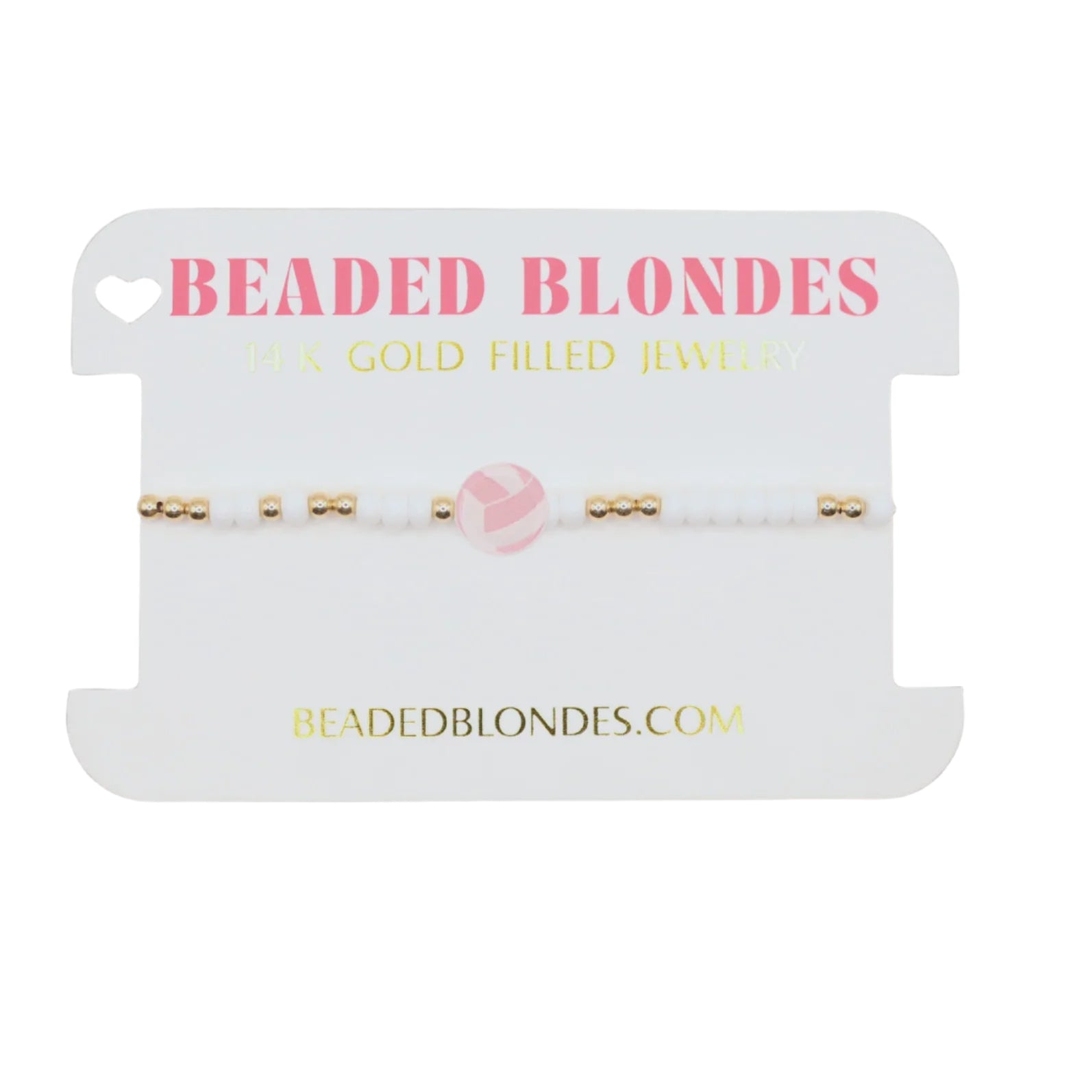 Beaded Blondes jewelry display card with gold and pink jewelry 