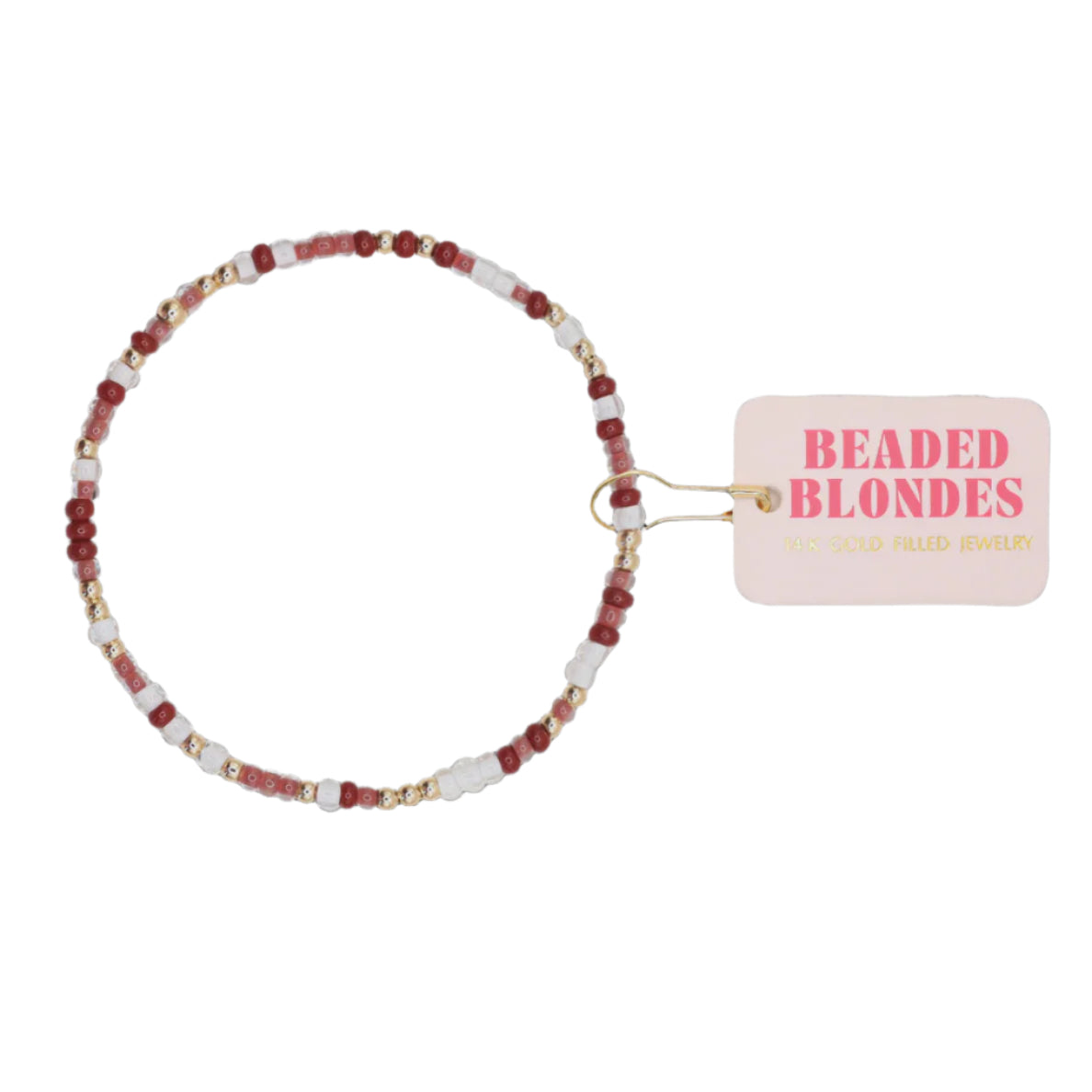 Beaded hair tie with a 'Beaded Blondes' tag 