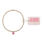 Gold beaded necklace with a pink heart charm and 'Beaded Blondes' tag on a white background