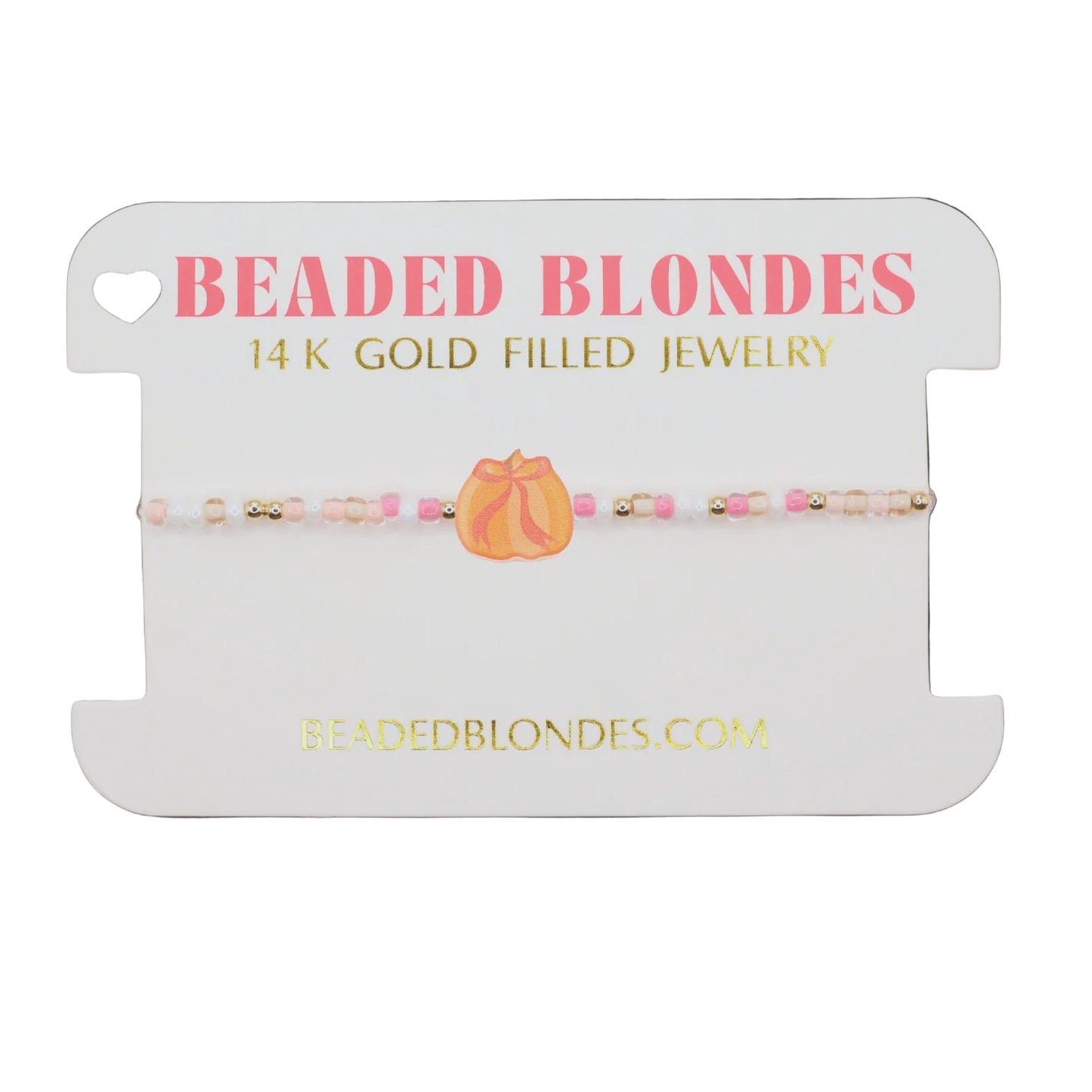 Beaded blondes jewelry card with a bracelet on a white background