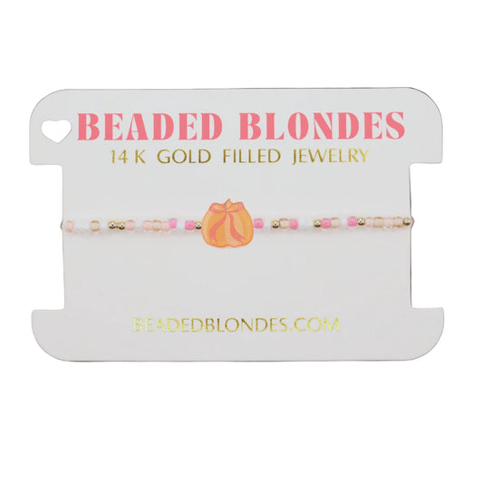 Beaded blondes jewelry card with a bracelet on a white background