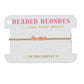 Beaded Blondes jewelry card with a gold bracelet on a white background