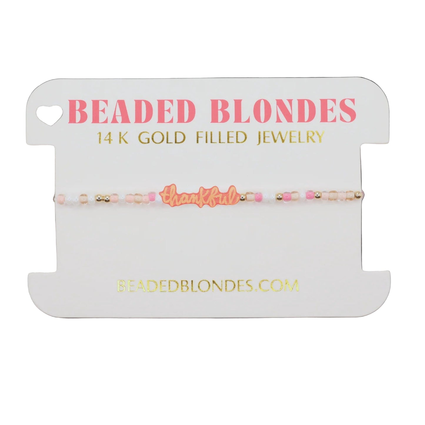 Beaded blondes jewelry card with a bracelet on a white background