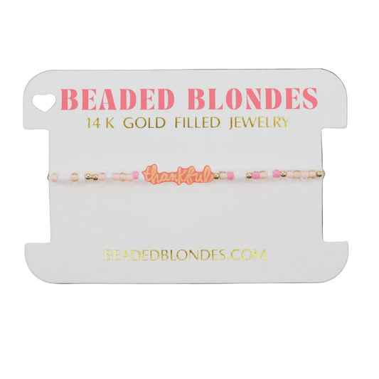 Beaded blondes jewelry card with a bracelet on a white background