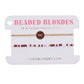 Beaded blondes jewelry card with two gold and red beaded bracelets 