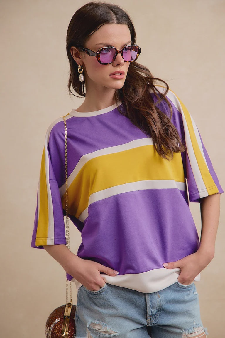Gameday Colorblock Short Sleeve Top Purple/Gold