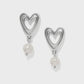 Cascade Open Heart Pearl Post Drop Earrings Silver
