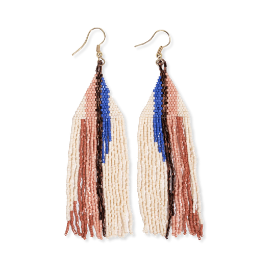 Camielle Stripe Fringe Earrings Rust+Lapis