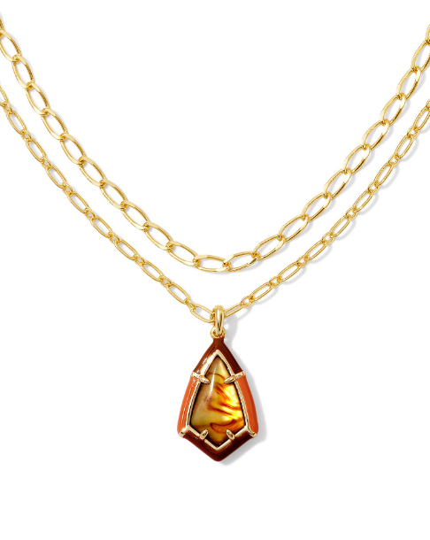 Camry Enamel Frame Multi Strand Necklace Gold Amber Illusion