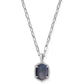 Daphne Pave Frame Short Pendant Necklace Silver Navy Tigers Eye