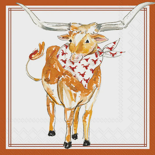 White Longhorn Hometown Pride Cocktail Napkin