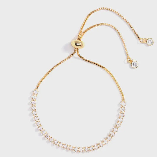 Gold Pulley Tennis Bracelet Marquise CZ
