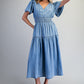 Snow Washed Smocked V-Neck Chambray Dress