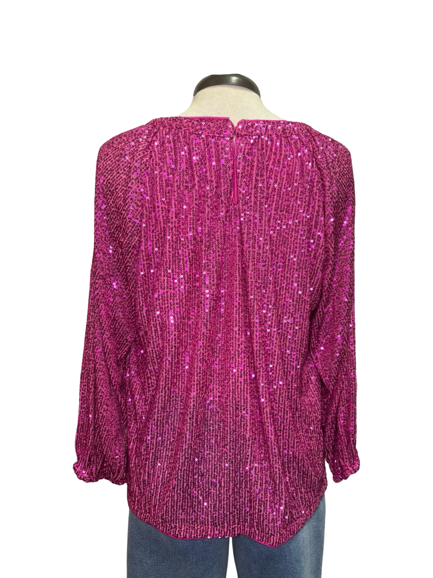 Glitter Keyhole Blouse Hot Pink
