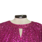 Glitter Keyhole Blouse Hot Pink