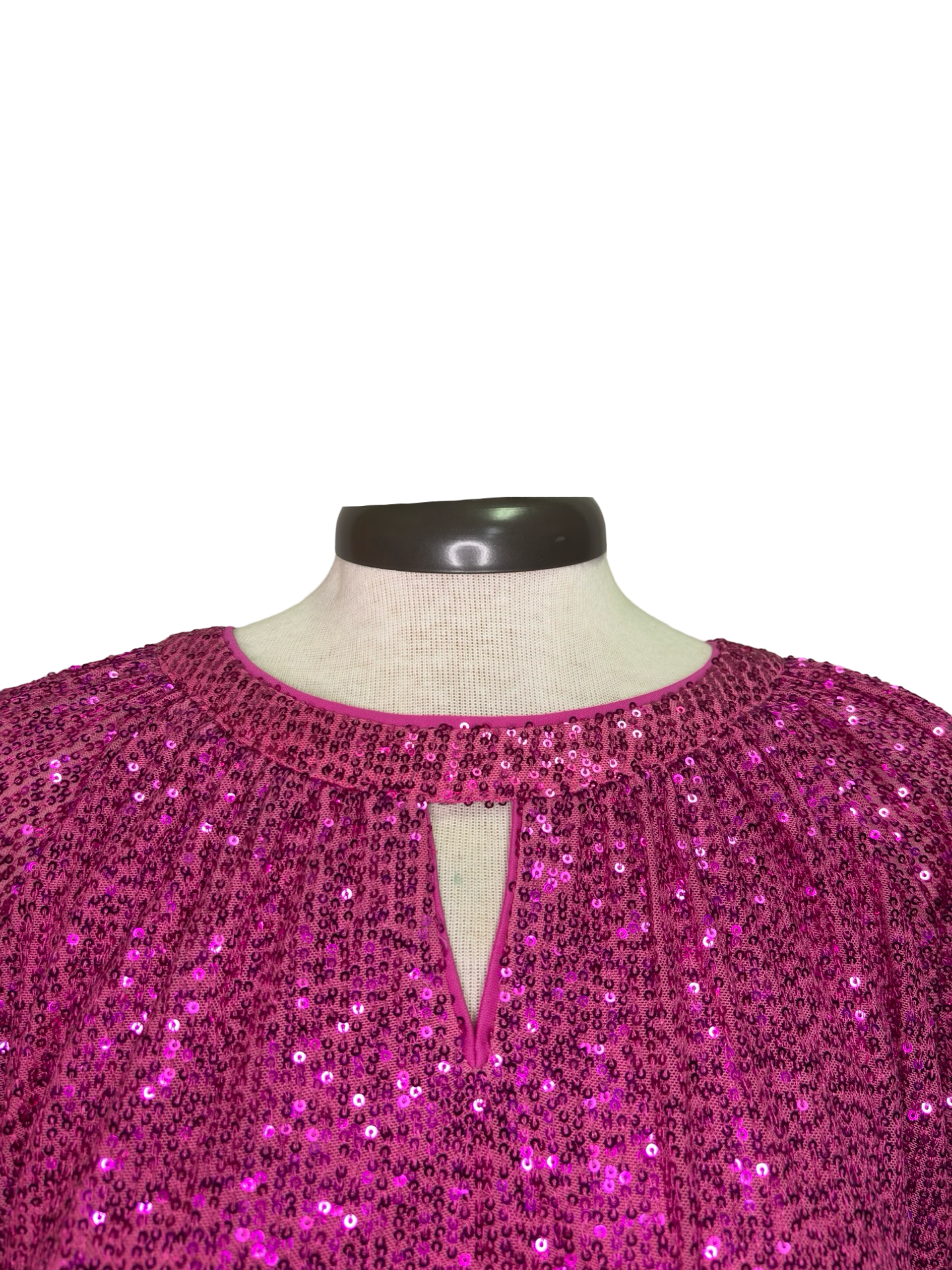Glitter Keyhole Blouse Hot Pink