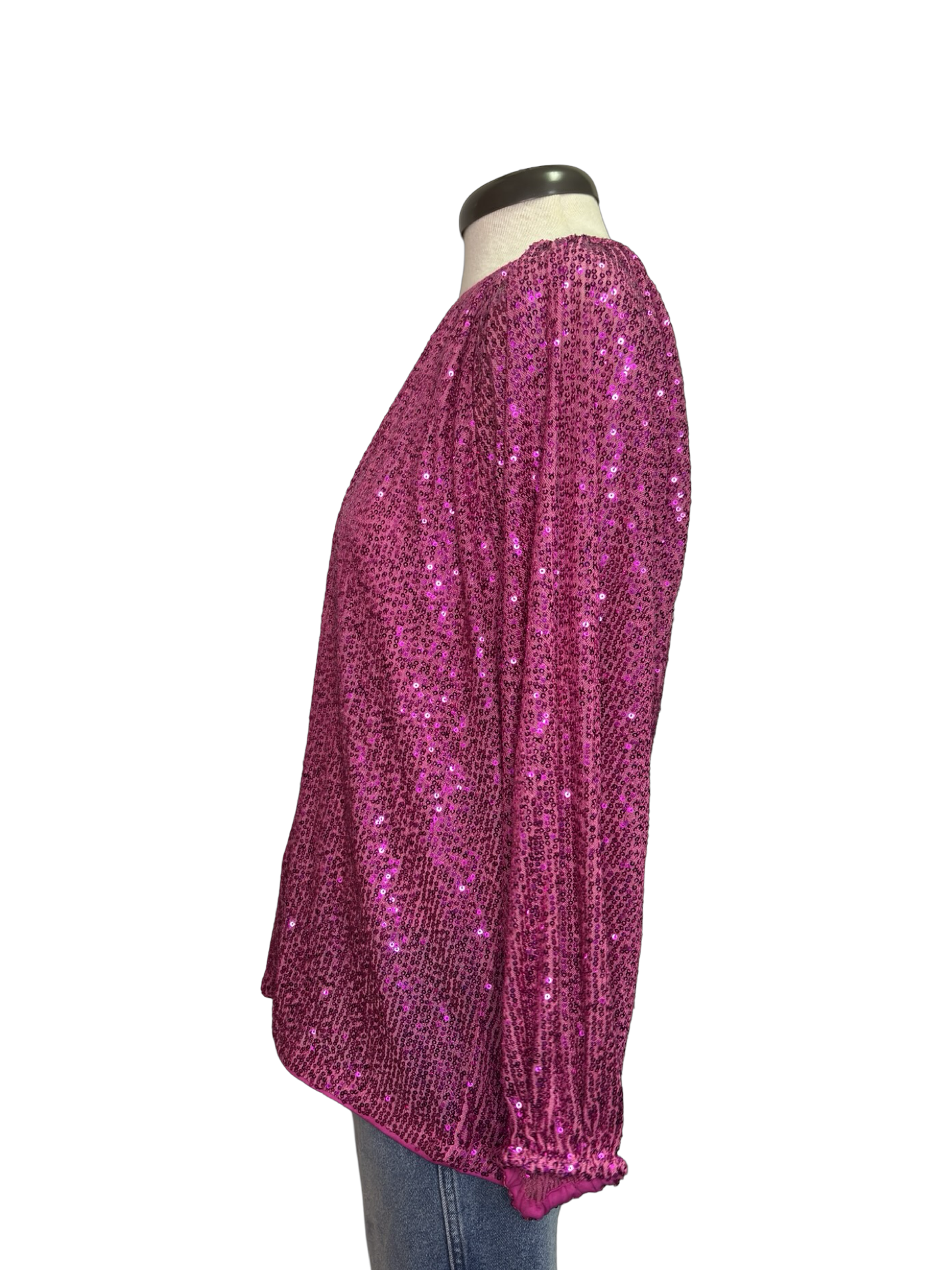 Glitter Keyhole Blouse Hot Pink