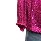 Glitter Keyhole Blouse Hot Pink