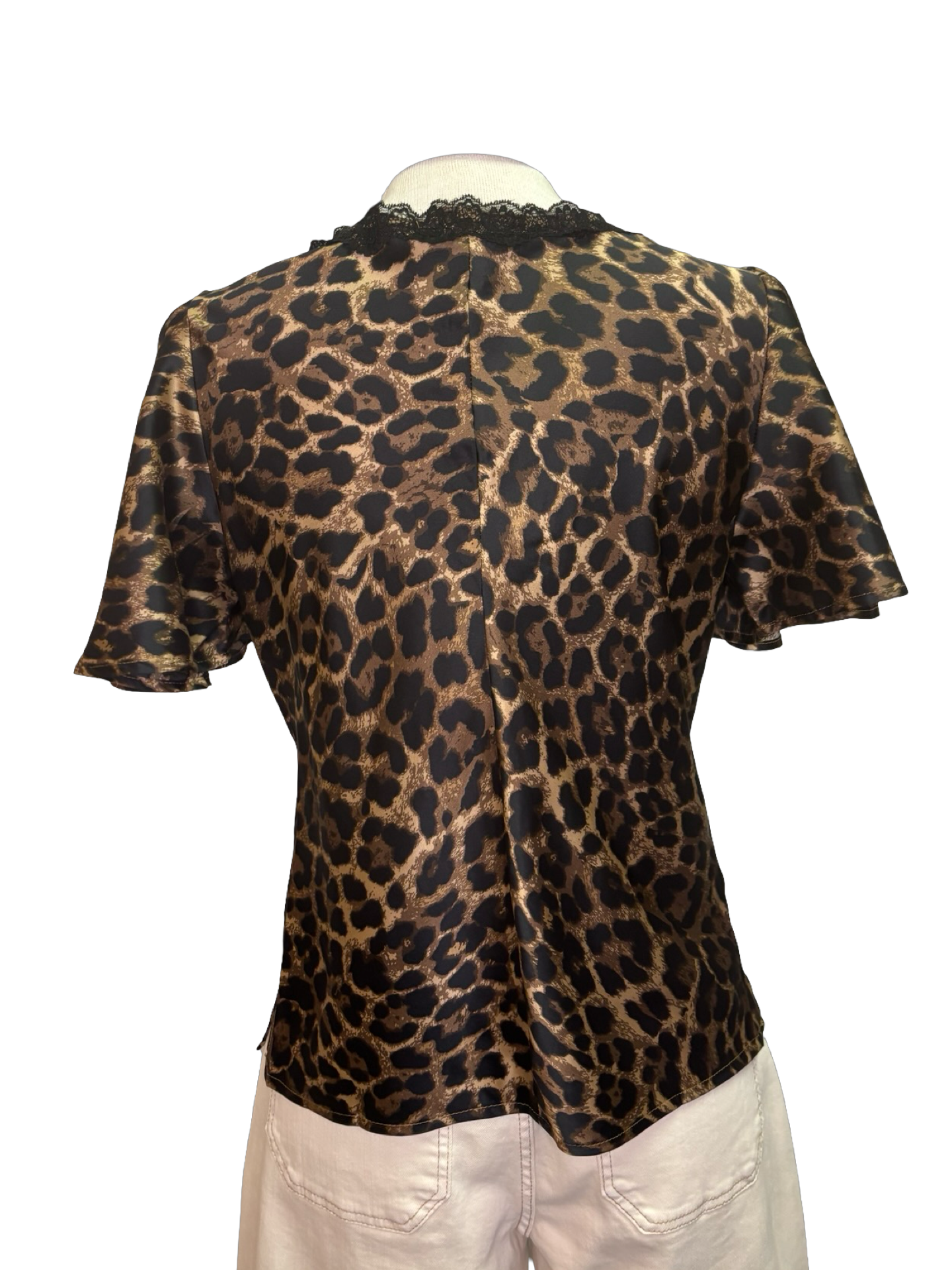 Leopard V Neck Flutter Sleeve Top