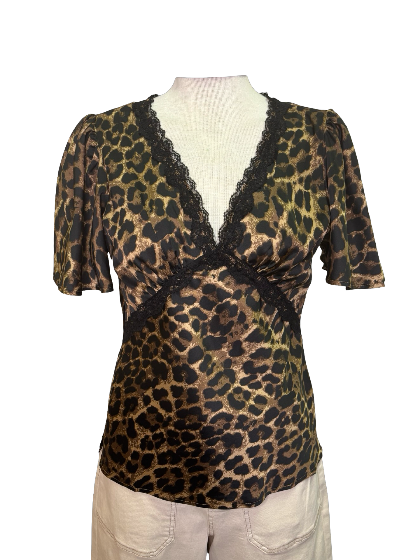 Leopard V Neck Flutter Sleeve Top