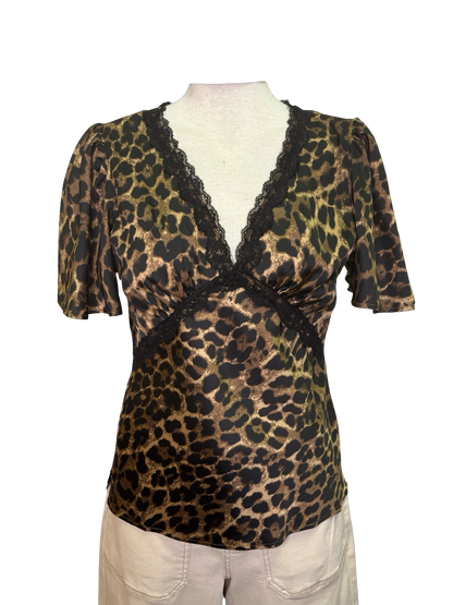 Leopard V Neck Flutter Sleeve Top