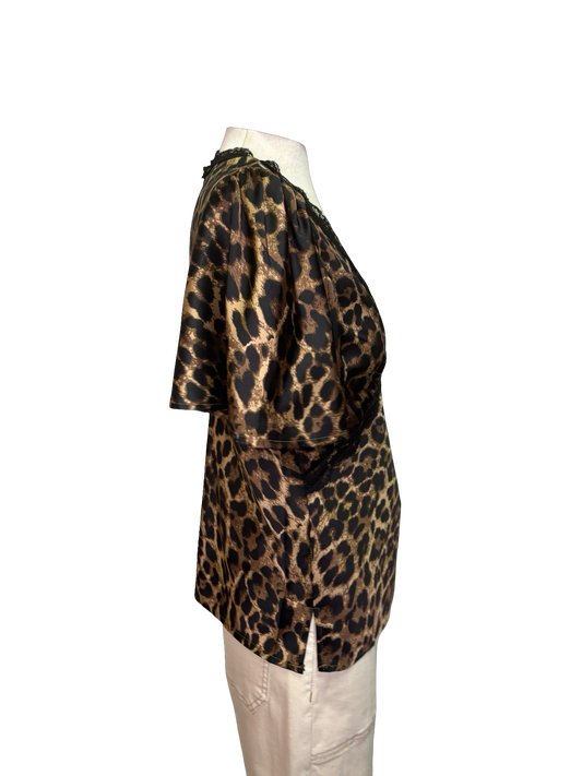 Leopard V Neck Flutter Sleeve Top