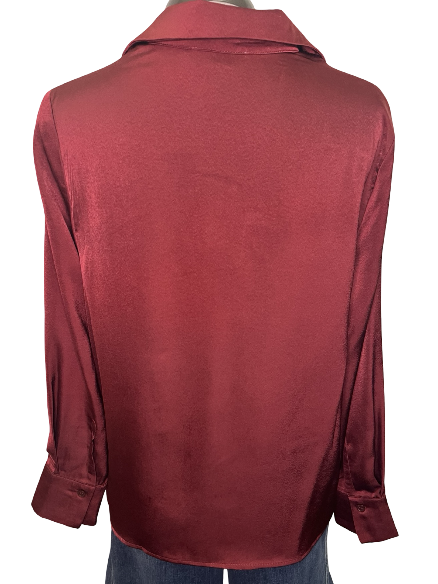 Notched Collar Long Sleeve Blouse Wine
