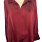 Notched Collar Long Sleeve Blouse Wine