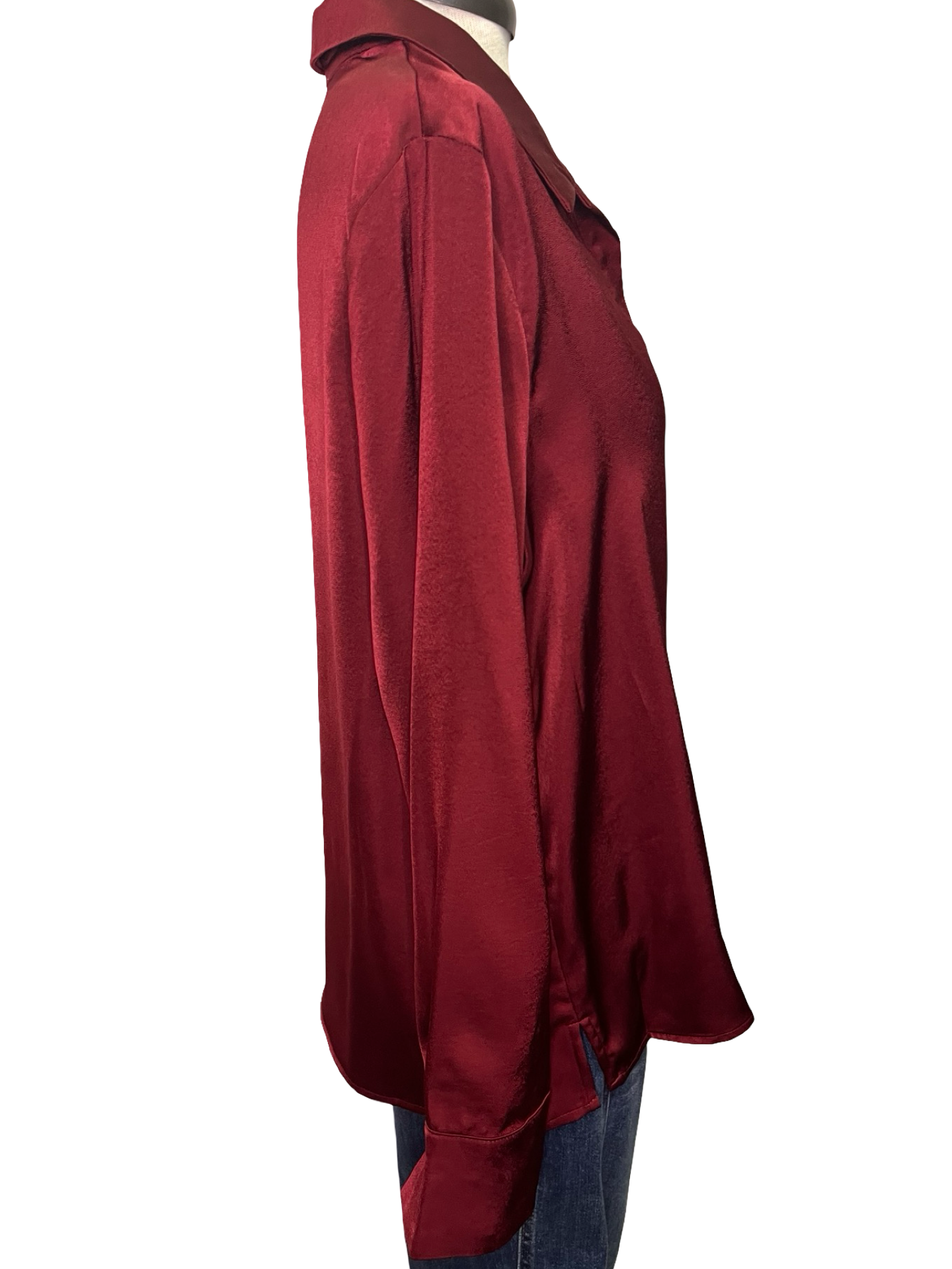 Notched Collar Long Sleeve Blouse Wine