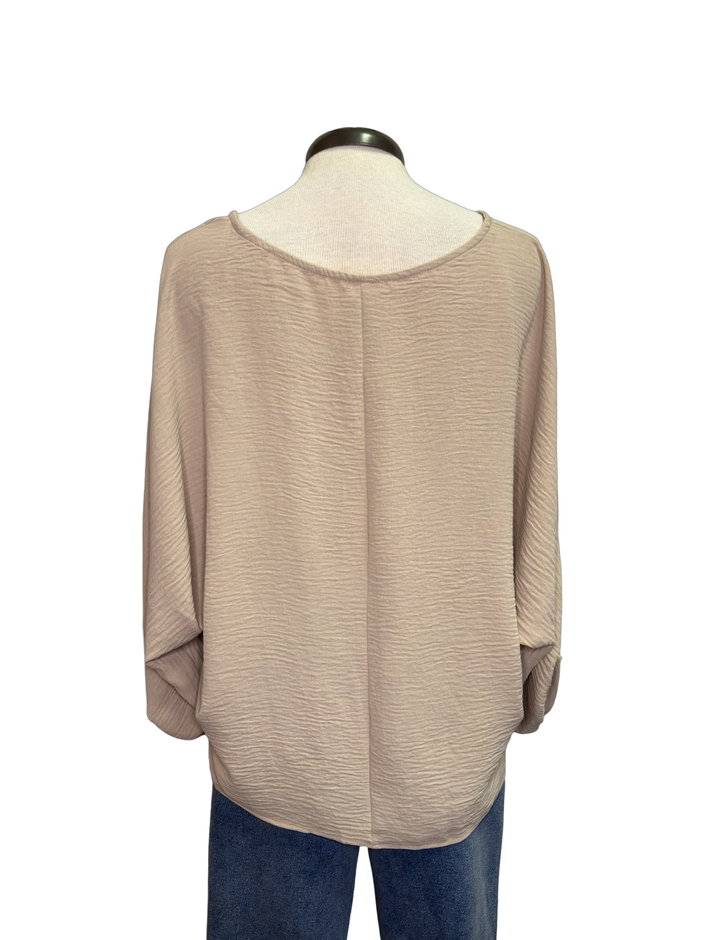 Puff Sleeve V Neck Blouse Top Taupe