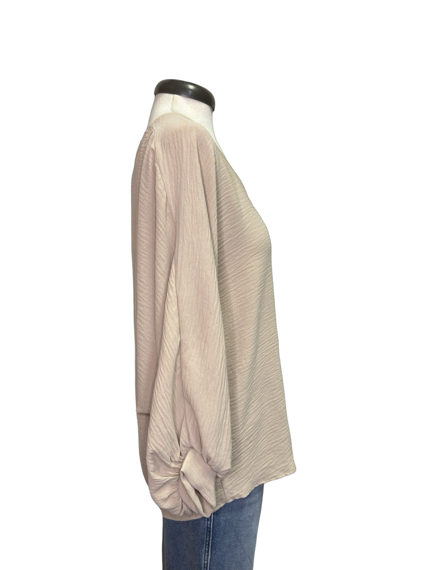 Puff Sleeve V Neck Blouse Top Taupe