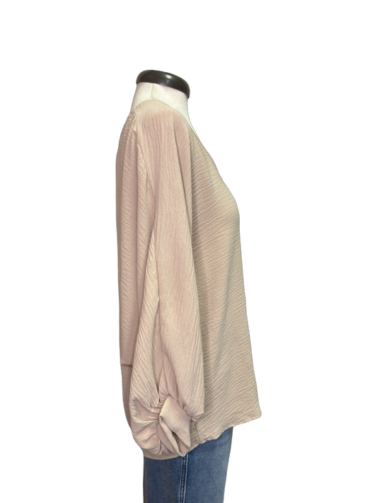 Puff Sleeve V Neck Blouse Top Taupe
