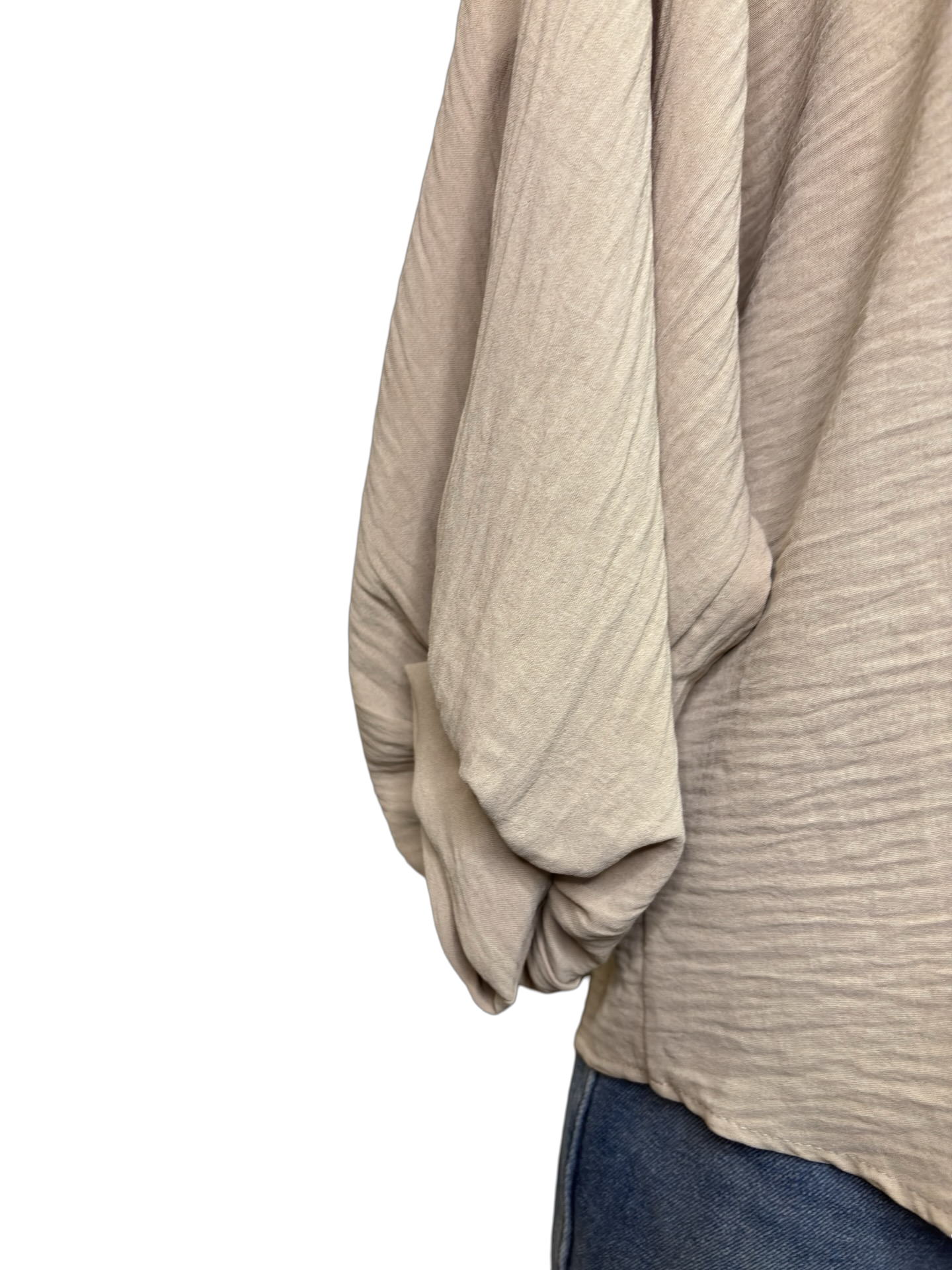 Puff Sleeve V Neck Blouse Top Taupe